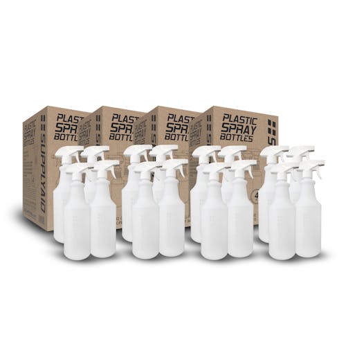 Supply Aid 16-pack of 32-ounce All-Purpose Plastic Spray Bottles.