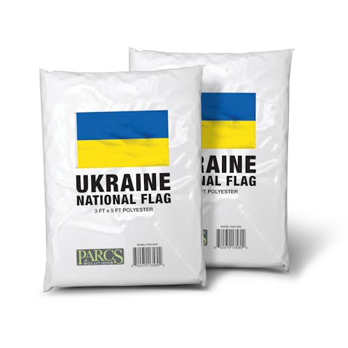 Packaging for the 3 by 5 foot Ukrainian Flag 2-Pack Bundle.