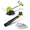 Sun Joe 24-volt cordless leaf blower and 10-inch grass trimmer with a 2.0-Ah battery.