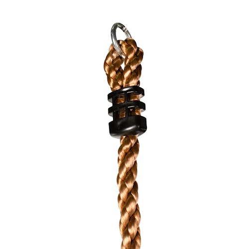 Close-up of the rope loop and metal ring on the Bliss Outdoors Rope Climber Swing.
