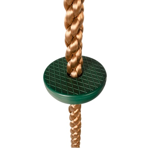 Close-up of a foot-holder platform on the Bliss Outdoors Rope Climber Swing.