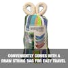 Conveniently comes with a draw string bag for easy travel.