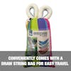 Conveniently comes with a draw string bag for easy travel.