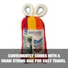 Conveniently comes with a draw string bag for easy travel.