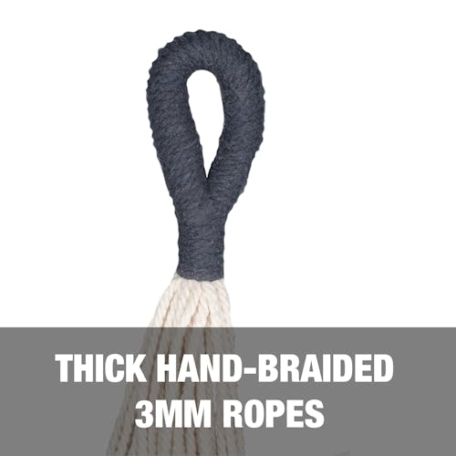 Thick hand-braided 3mm ropes.