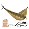 Bliss Hammocks 54-inch Wide Desert Storm Camping Hammock, tree straps, and a carrying bag.