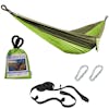 Forest Green camping hammock with carry bag, tree straps, and carabiners.