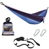 Royal Blue camping hammock with carry bag, tree straps, and carabiners.