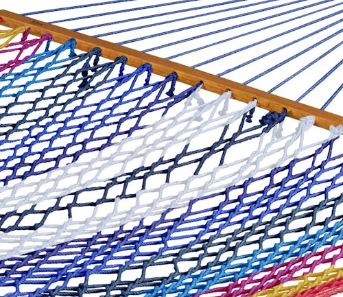 Close-up of the rope and colors on the Bliss Hammocks 60-inch Wide Multi-Color Rope Hammock.