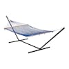 Bliss Hammocks 60-inch Wide Blue Cotton Rope Hammock secured to a stand.