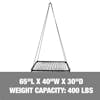 65-inch length, 40-inch width, and 30-inch depth, with a weight capacity of 400 pounds.