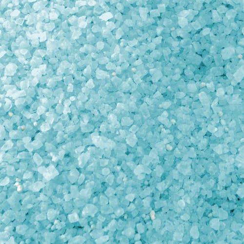 Close-up of the blue colored calcium blend ice melt.
