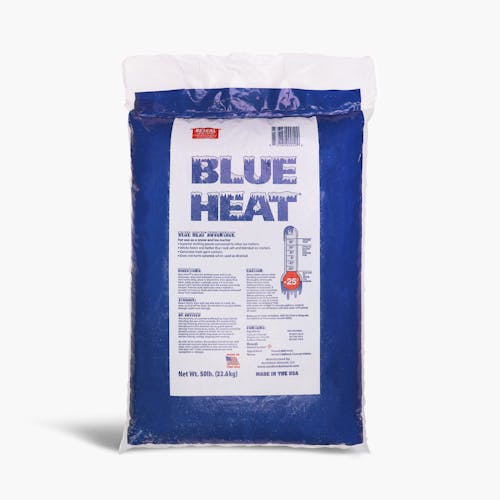 Back of the bag for the Blue Heat 50-pound ice melt.