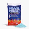 Blue Heat 50 pound bag of Calcium Blend Ice and Snow Melt with a pile of the melt in front of the bag.
