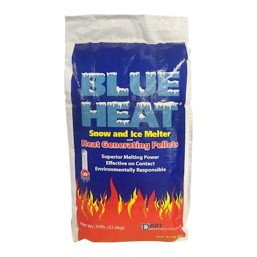 50-pound bag of Blue Heat Calcium Blend Ice Melt.