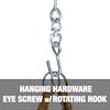 Hanging hardware eye screw with rotating hook.