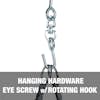 Hanging hardware eye screw with rotating hook.