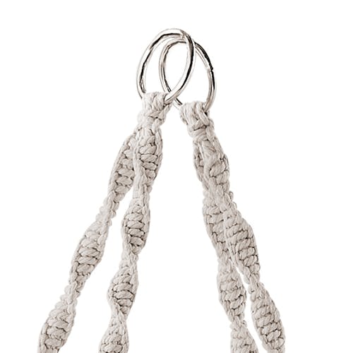 Close-up of the rings to hang the Bliss Hammocks 31.5-inch Wide White Macramé Swing Chair.