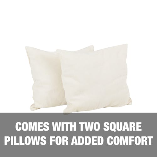 Comes with 2 square pillows for added comfort.