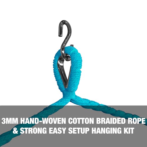 3mm hand-woven cotton braided rope and strong, easy setup hanging kit.