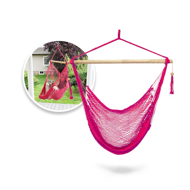 Bliss Hammocks Rope Hanging Hammock Chair with inset image of product in use