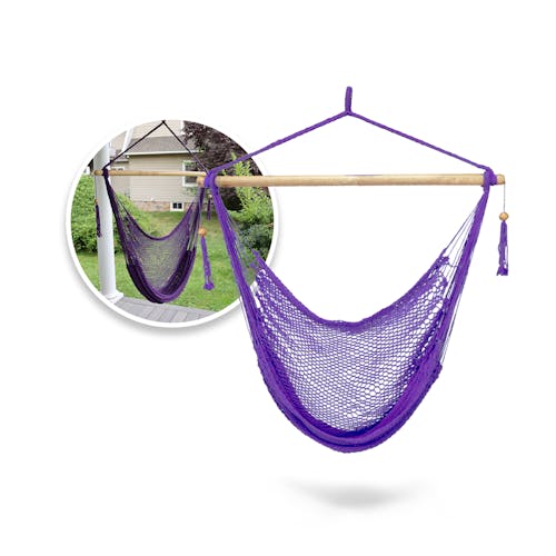 Bliss Hammocks Hanging rope hammock chair with inset image of product in use