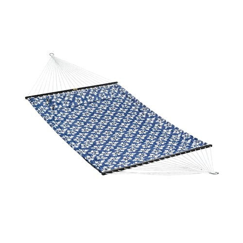 Bliss Hammocks 55-inch Wide 2-Person Blue Flowers Reversible Quilted Hammock.