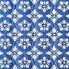 Close-up of the fabric and pattern, showing the royal blue color with a white flower pattern.