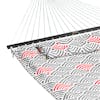 Close-up of the spreader bar on the 55-inch Red and Grey Quilted Hammock.