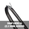 Snap locks and 2 Z-hook screws.