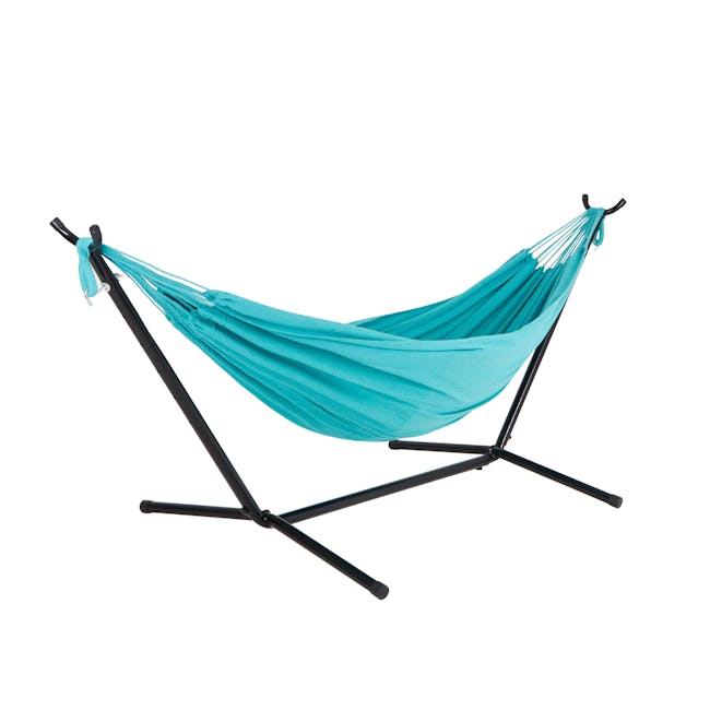 Bliss Hammocks 60-inch Teal Double Hammock and 9-foot stand.