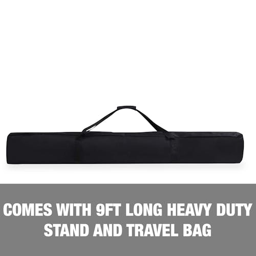 Comes with a 9-foot heavy-duty stand and a travel bag.