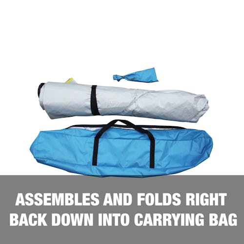 Assembles and folds right back down into carrying bag.