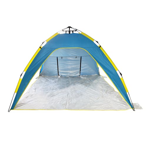 Front view of the beach tent with the back flap closed.