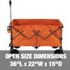 Open size dimensions: 36 inches long, 22 inches wide, and a 15-inch depth.