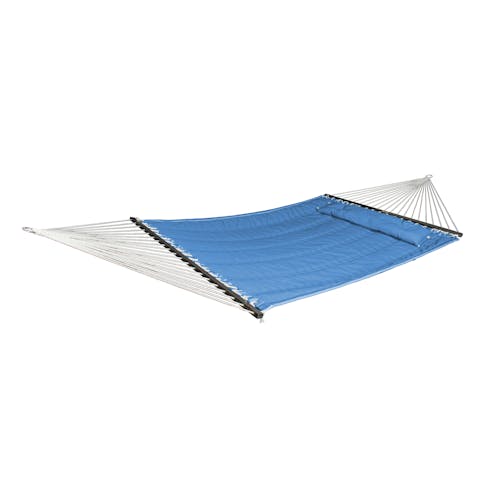 Bliss Hammocks 55-inch Wide 2-Person Reversible Quilted Hammock showing the solid blue side.