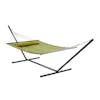 Bliss Hammocks 55-inch Wide 2-Person Reversible Green Stripe Quilted Hammock secured to a stand.