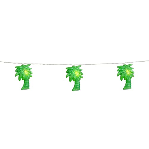 Close-up of the green palm tree string lights.
