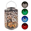 Bliss Outdoors 12-inch solar LED bronze lantern with circled images on the right showing the light pattern and colors.