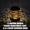 2 lighting modes: steady warm white light and a 5 color changing mode.