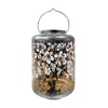 Bliss Outdoors 12-inch Solar LED Silver Lantern with Tropical Flower Design.