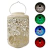 Bliss Outdoors 12-inch solar LED white lantern with circled images on the right showing the light pattern and colors.