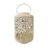 Bliss Outdoors 12-inch Solar LED Antique White Lantern with Tropical Flower Design.