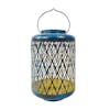 Bliss Outdoors 12-inch Solar LED Blue Lantern with Diamond Leaf Design.