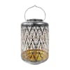 Bliss Outdoors 12-inch Solar LED Silver Lantern with Diamond Leaf Design.