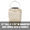 12 inch tall and 7.75 inches in diameter and comes with a handle.