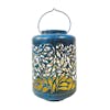 Bliss Outdoors 12-inch Solar LED Blue Lantern with Olive Leaf Design.