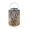 Bliss Outdoors 12-inch Solar LED Silver Lantern with Banana Leaf Design.