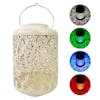 Bliss Outdoors 12 inch solar LED white lantern with circled images on the right showing the light pattern and colors.