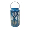 9-inch solar LED blue lantern with tropical leaf design.